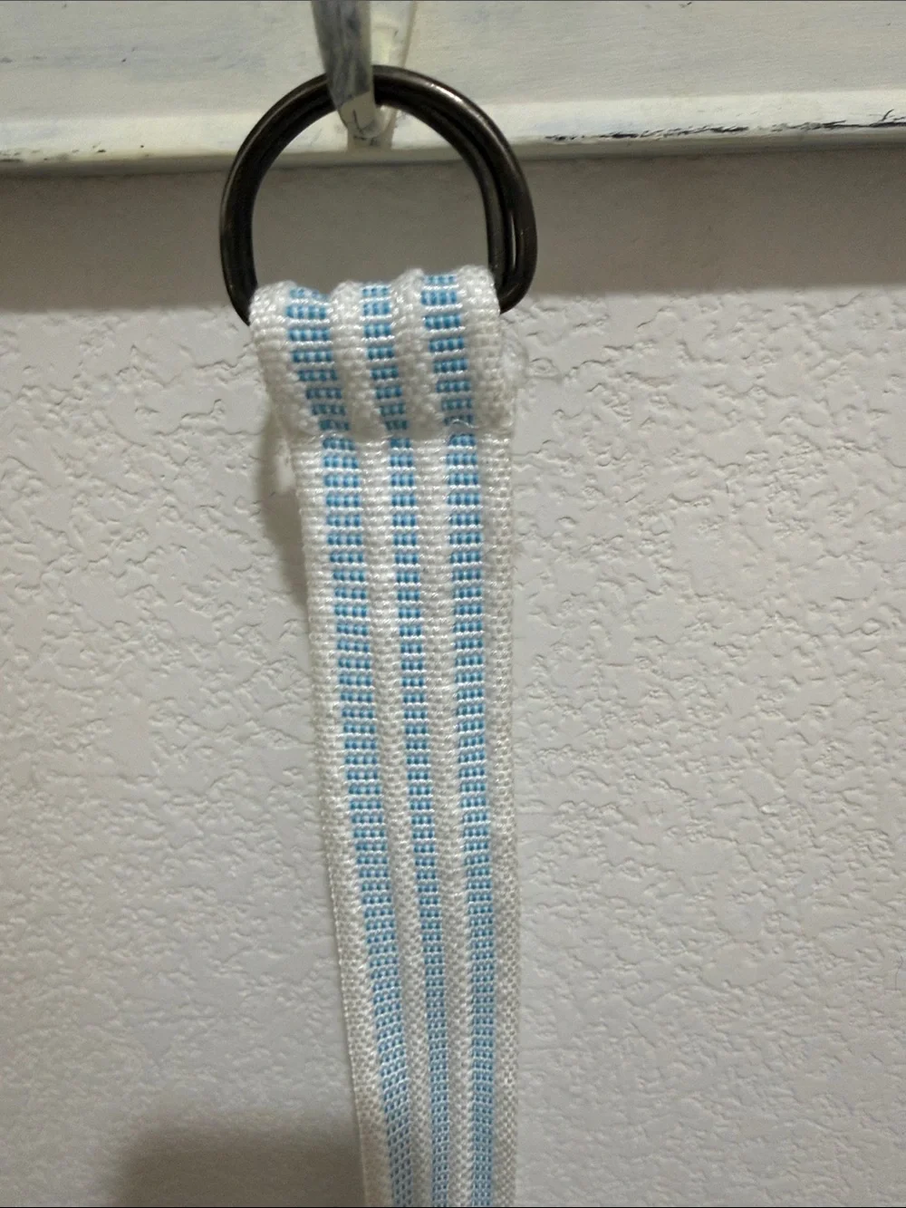 Striped White and Light Blue Fabric Keyring Strap belt